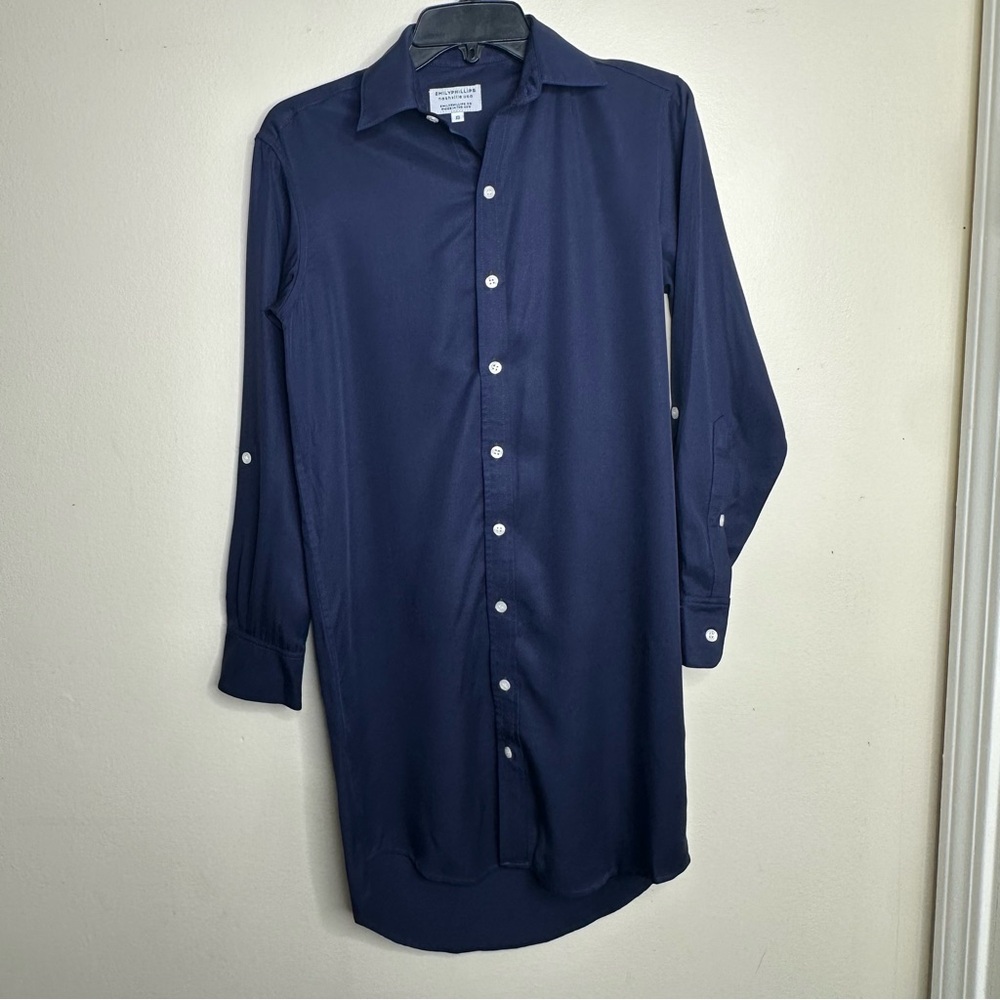 Emily Phillips Girlfriend Dress Tencel Long Sleeve Navy Blue size XS